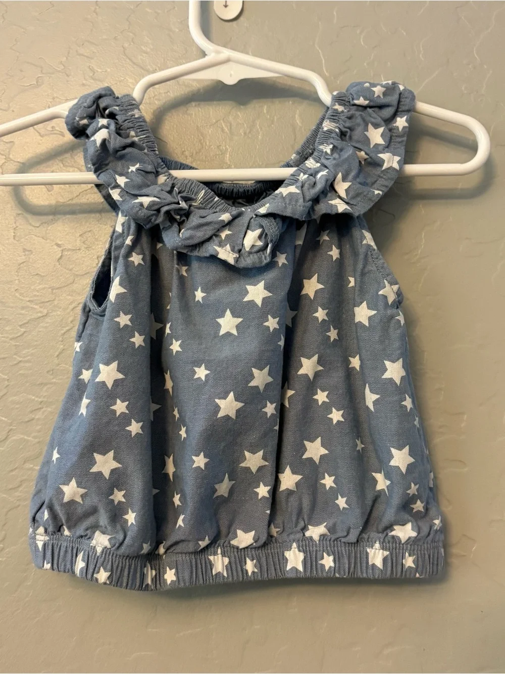 Tommy Hilfiger baby girls chambray with white stars ruffle top/short set 18 mon